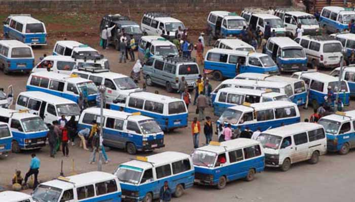 Blue taxis at meskel sq